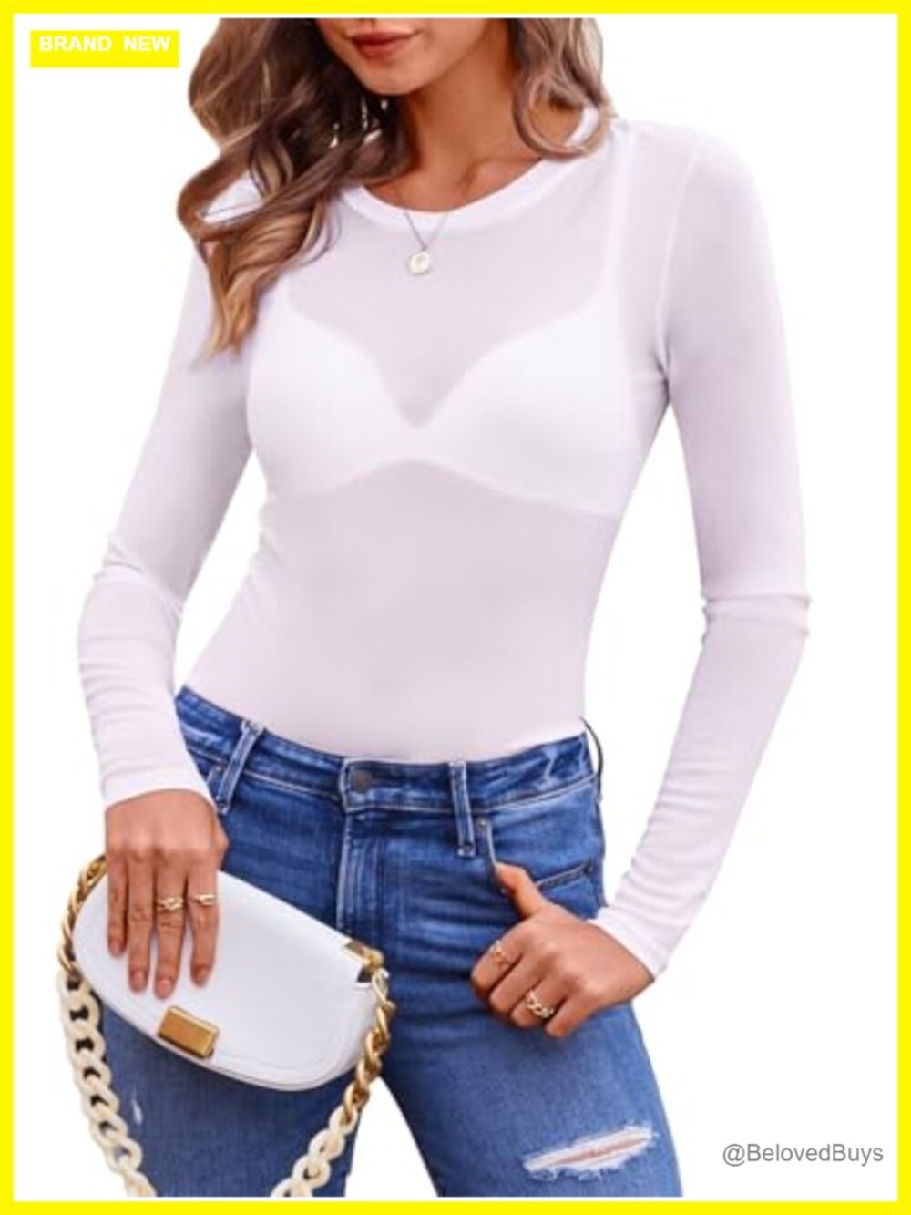 Women's Mesh Long Sleeve Sheer Top Crew Neck Slim Fit See Through Shirt